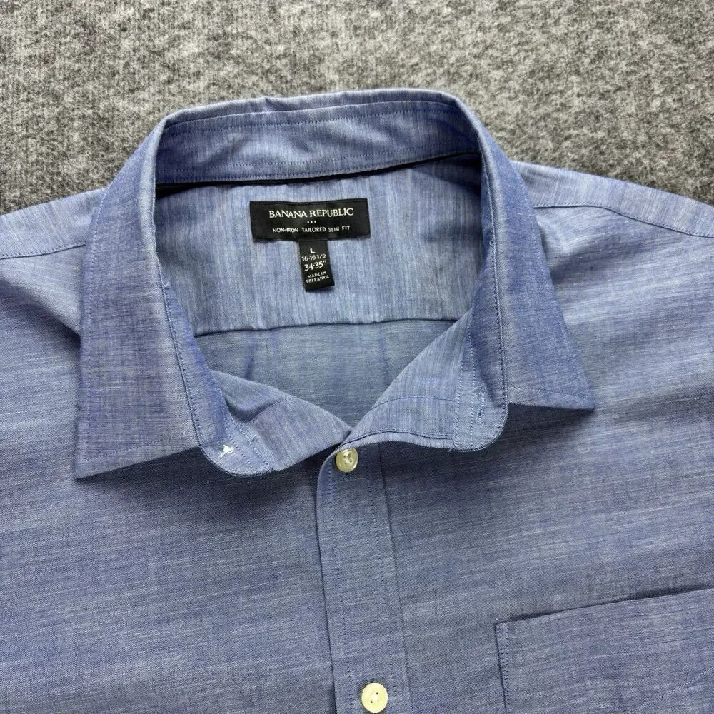 Banana Republic Non Iron Tailored Slim Fit Dress Shirt Blue L 16-16.5 34/35